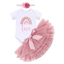 2 Geburtstag Mädchen Outfit Kurzarm Body+Bunt Tütü Prinzessin Tüllrock+Geburtstagskrone 3tlg Bekleidungssets Geburtstag Deko Party Babykleidung Baby Fotoshooting 2Bohnenrosa+Stirnband 2 Jahre von Odizli