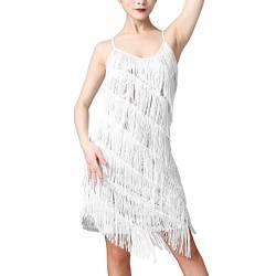 20er Jahre Kleid Frauen Damen Vintage Retro Flapper Great Gatsby Glitzer Pailletten Fransenkleid 1920er Hochzeit Party Charleston Kostüm Spaghettiträger Sexy Minikleid Kurz Latein Tanzkleid Silber M von Odizli