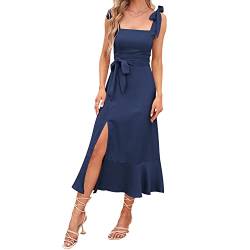 Abendkleider Elegant für Hochzeit Damen Sexy Spaghetti Kleid mit Schlitz Sommerkleid Hochzeitsgäste Festliche Hochzeitskleid Cocktailkleid Partykleid Abschlusskleid Lang Ballkleider Marineblau S von Odizli