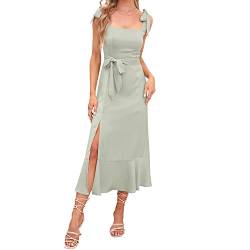 Abendkleider Elegant für Hochzeit Damen Sommer Sexy Spaghetti Kleid mit Schlitz Sommerkleid Hochzeitsgäste Festliche Hochzeitskleid Cocktailkleid Partykleid Abschlusskleid Lang Ballkleider Hellgrün L von Odizli