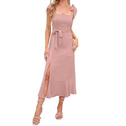 Abendkleider Elegant für Hochzeit Damen Sommer Sexy Spaghetti Kleid mit Schlitz Sommerkleid Hochzeitsgäste Festliche Hochzeitskleid Cocktailkleid Partykleid Abschlusskleid Lang Ballkleider Rosa S von Odizli