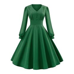 Abendkleider Elegant für Hochzeit Rockabilly Kleider Damen 50er Jahre Vintage Langarm Coctailkleid Petticoat Kleid Festlich Hochzeitsgäste Partykleid Abschlusskleid Herbst Winterkleid Dunkelgrün#1 L von Odizli