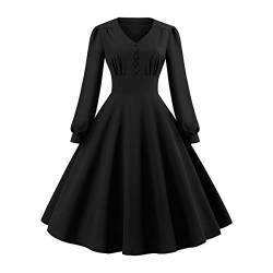 Abendkleider Elegant für Hochzeit Rockabilly Kleider Damen 50er Jahre Vintage Langarm Coctailkleid Petticoat Kleid Festlich Hochzeitsgäste Partykleid Abschlusskleid Herbst Winterkleid Schwarz#1 L von Odizli