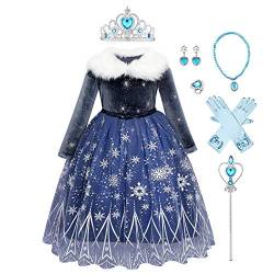 Anna und Elsa Kleid Kinder Mädchen Frozen Eiskönigin 2 Verkleidung Prinzessin Kostüm Halloween Weihnachten Karneval Geburtstag Party Cosplay Schneeflocke Samt Kleid Dunkelblau 01-7PCS 6-7 Jahre von Odizli