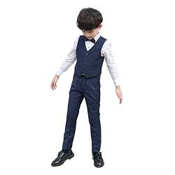 Anzug Kinder Jungen Einschulung Kleidung Set Gentleman Smoking Weste Sakkos + Hemd + Hose + Fliege 4tlg Outfit Hochzeit Festliche Anzüge Geburtstagsparty Taufkleidung Navy Blau 4-5 Jahre von Odizli