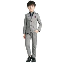 Anzug Kinder Jungen Festlich Hochzeit Einschulung Kleidung Set Gentleman Langarm Hemd + Weste + Blazer Sakkos + Hose + Fliege 5tlg Outfit Geburtstag Taufkleidung Kinderanzüge Grau 9-10 Jahre von Odizli