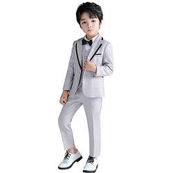 Anzug Kinder Jungen Festlich Hochzeit Einschulung Kleidung Set Gentleman Langarm Hemd + Weste + Blazer Sakkos + Hose + Fliege 5tlg Outfit Geburtstag Taufkleidung Kinderanzüge Hellgrau 15-16 Jahre von Odizli