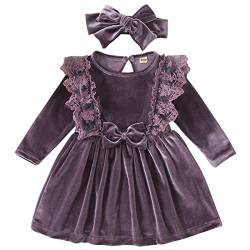 Baby Kleid Mädchen Langarm Spitze A Line Prinzessin Weihnachtskleid Hochzeit Festlich Einschulung Samtkleid + Stirnband Babykleidung 1 Geburtstag Taufkleid Herbst Winter Kleidung Lila 6-9 Monate von Odizli