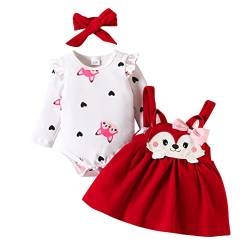 Baby Kleidung Mädchen Baumwolle Langarm Strampler+Träger Tutu Kleid+Stirnband 3tlg Bekleidungssets Neugeborene Erstausstattung Babysachen Set Herbst Winter Babykleidung Rot Fuchs 3-6 Monate von Odizli