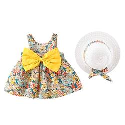 Baby Mädchen Kleidung Kleinkind Schöne Sommer Ärmellos Blumen Schleife Prinzessin Tütü Kleid A Linien Schaukel Sommerkleid+Stroh Hut 1. Geburtstag Babykleidung Festliches Taufkleid 2#Gelb 18-24 Monate von Odizli