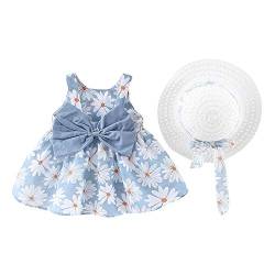 Baby Mädchen Kleidung Kleinkind Schöne Sommer Ärmellos Schleife Prinzessin Tütü Kleid A Linien Schaukel Sommerkleid+Stroh Hut 1. Geburtstag Babykleidung Festliches Taufkleid 6#Blau Blume 18-24 Monate von Odizli