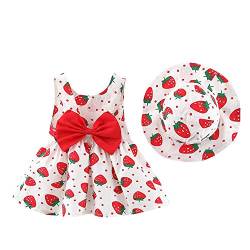 Baby Mädchen Kleidung Kleinkind Sommer Ärmellos Schleife Prinzessin Tütü Kleid A Linien Schaukel Sommerkleid+Stroh Hut 1. Geburtstag Babykleidung Festliches Taufkleid 2#Rot Erdbeere 12-18 Monate von Odizli