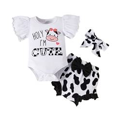 Baby Mädchen Kleidung Kurzarm Strampler Body+Frucht Shorts+Bowknot Stirnband 3tlg Sommer Bekleidungssets 1. Geburtstag Outfit Babykleidung Neugeborene Erstausstattung Babysachen Set Kuh 3-6 Monate von Odizli