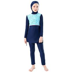 Badeanzug Mädchen Kinder Burkini Muslim Muslimische Full Cover Schwimmanzug Islamisch Arabisch Jilbab Top Shorts Hijab Wassersport Surfen Outfit Ganzkörper Modest Bademode Blau Langarm 11-12 Jahre von Odizli