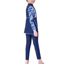 Badeanzug Mädchen Kinder Muslim Burkini Muslimische Islamisch Langarm Top Shirt Schwimmoberteile + Schwimmhose Badehose UV UPF 50+ Schwimmanzug Ganzkörper Modest Bademode Blau 7-8 Jahre von Odizli