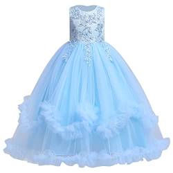 Blumenmädchenkleider Kinder Mädchen Lang Ballkleid Blumenstickerei Prinzessin Kleid A-Linie Tüllkleid Festliche Hochzeit Kommunionkleid Erstkommunion Geburtstag Party Abendkleid Blau 11-12 Jahre von Odizli