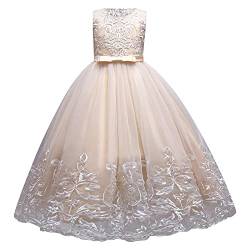 Blumenmädchenkleider Kinder Mädchen Stickerei Prinzessin Kleid A-Linie Tüllkleid Festliche Hochzeit Brautjungfern Erstkommunion Geburtstag Partykleid Abendkleid Lang Ballkleid Champagner 7-8 Jahre von Odizli