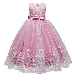 Blumenmädchenkleider Kinder Mädchen Stickerei Prinzessin Kleid A-Linie Tüllkleid Festliche Hochzeit Brautjungfern Erstkommunion Geburtstag Partykleid Abendkleid Lang Ballkleid Rosa 6-7 Jahre von Odizli