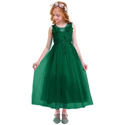 Blumenmädchenkleider Prinzessin Kleid Mädchen Kinder Ärmellos Blumen Spitze Stickerei Festliche Tüllkleid Hochzeit Erstkommunion Geburtstag Partykleid Langes Abendkleid Ballkleid Grün 8-9 Jahre von Odizli