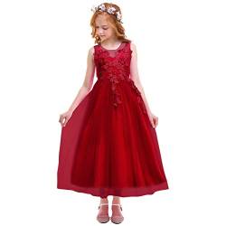 Blumenmädchenkleider Prinzessin Kleid Mädchen Kinder Ärmellos Blumen Spitze Stickerei Festliche Tüllkleid Hochzeit Erstkommunion Geburtstag Partykleid Langes Abendkleid Ballkleid Rot 11-12 Jahre von Odizli