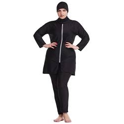 Burkini Damen Muslim Übergröße Frauen Muslimische Bademode Islamisch Arabisch Jilbab Langarm Schwimmoberteile Built in Bra+Schwimmhose+Hijab Kopftuch Khimar 3tlg Ganzkörper Schwimmanzug A#Schwarz 6XL von Odizli