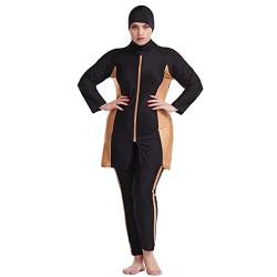 Burkini Damen Muslim Übergröße Frauen Muslimische Bademode Islamisch Arabisch Jilbab Langarm Schwimmoberteile Built in Bra+Schwimmhose+Hijab Kopftuch Khimar 3tlg Ganzkörper Schwimmanzug B#Schwarz 2XL von Odizli