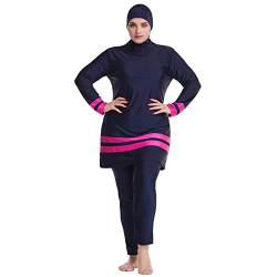 Burkini Damen Muslim Übergröße Frauen Muslimische Bademode Islamisch Arabisch Jilbab Langarm Schwimmoberteile Built in Bra+Schwimmhose+Hijab Kopftuch Khimar 3tlg Ganzkörper Schwimmanzug Rosa 2XL von Odizli