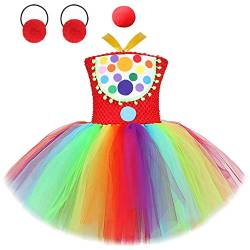 Clown Kostüm Kinder Kleinkinder Mädchen Zirkus Verkleidung Costume Tutu Tüllkleid Clownsnasen mit Haarreifen Outfit Halloween Weihnachten Karneval Cosplay Faschingskostüme Regenbogen 4-5 Jahre von Odizli