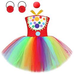 Clown Kostüm Kinder Kleinkinder Mädchen Zirkus Verkleidung Costume Tutu Tüllkleid Clownsnasen mit Haarreifen Outfit Halloween Weihnachten Karneval Cosplay Faschingskostüme Regenbogen 6-7 Jahre von Odizli