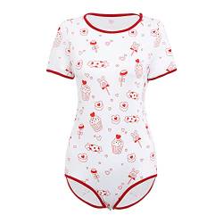 Damen Erwachsene Body ABDL DDLG Kleidung Kurzarm Papas Dessous Neuheit Strampler Nachtwäsche Onesie Pyjama Teddy Shorts Overall Trikot Schlafanzüge Süssigkeit XL von Odizli