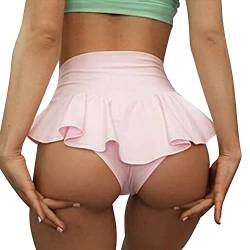 Damen Shorts Pole Dance Outfit Sexy Rüschen Hot Pants High Waist Figurformend Shaping Mini Tight Bikini Shorts Sommer Kurze Hose Sweatpants Laufshorts Jogginghose Yoga Training Gym Fitness Rosa 5XL von Odizli