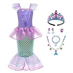 Die Kleine Meerjungfrau Kostüm Mädchen Kinder Arielle Verkleidung Prinzessin Kleid Verkleidungskiste+Krone+Zubehör Halloween Weihnachten Karneval Geburtstag Cosplay Faschingskostüme Lila 3-4 Jahre von Odizli