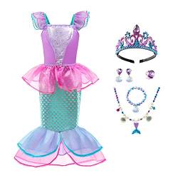 Die Kleine Meerjungfrau Kostüm Mädchen Kinder Arielle Verkleidung Prinzessin Kleid Verkleidungskiste+Krone+Zubehör Halloween Weihnachten Karneval Geburtstag Cosplay Faschingskostüme Rosa 4-5 Jahre von Odizli