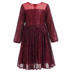 Festliches Kleid Mädchen Kinder Weihnachtskleid Langarm Glitzer Paillettenkleid Prinzessin Blumenmädchenkleider Weihnachten Hochzeit Geburtstag Erstkommunion Einschulungs Ballkleid Burgund 6-7 Jahre von Odizli