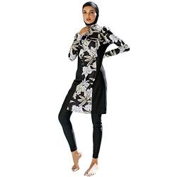 Frauen Muslimische Badeanzug Burkini Damen Muslim Full Cover Islamisch Arabisch Jilbab Schwimmanzug Langarm Schwimmoberteile Built in Bra+Schwimmhose+Hijab 3tlg Ganzkörper Modest Bademode 5#Schwarz L von Odizli