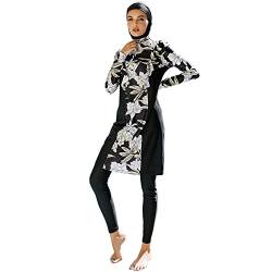 Frauen Muslimische Badeanzug Burkini Damen Muslim Full Cover Islamisch Arabisch Jilbab Schwimmanzug Langarm Schwimmoberteile Built in Bra+Schwimmhose+Hijab 3tlg Ganzkörper Modest Bademode 5#Schwarz XL von Odizli