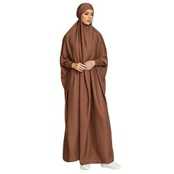 Gebetskleidung für Frauen Abaya Muslim Damen Hijab mit Kapuze Langarm Islamische Muslimische Kleid Arabisch Türkische Robe Jilbab Khimar Kaftan Ramadan Burka Ganzkörper Lang Gebetskleid Kaffee L von Odizli