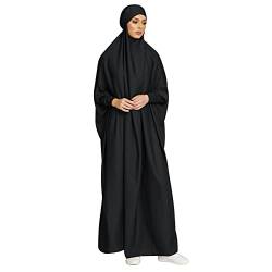 Gebetskleidung für Frauen Abaya Muslim Damen Hijab mit Kapuze Langarm Islamische Muslimische Kleid Arabisch Türkische Robe Jilbab Khimar Kaftan Ramadan Burka Ganzkörper Lang Gebetskleid Schwarz L von Odizli