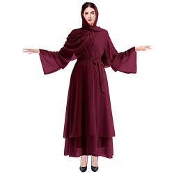 Gebetskleidung für Frauen Muslimische Kleider Damen Lose Gebetskleid Mit Hijab Islamische Langarm Türkische Robe Khimar Ethnische Braut Abend Party Abaya Burka Ganzkörper Burgund（Habe Hijab） XL von Odizli