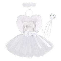 Kinder Kleinkind Baby Mädchen Engel Kostüm Krippenspiel Kostüm Tutu Kleid+Engelsflügel+Heiligenschein+Zauberstab 4tlg Fee Outfit Geburtstag Halloween Weihnachten Karneval Cosplay Weiß 6-12 Monate von Odizli