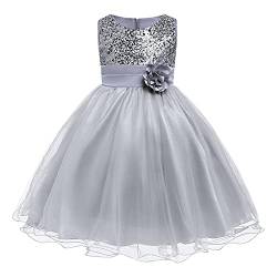 Kinder Mädchen Ärmellos Glitzer Pailletten Blumen Tütü Tüllkleid Prinzessin Kleid Blumenmädchenkleider Festliche Hochzeit Erstkommunion Taufkleid Party Einschulungs Sommerkleider Grau 9-10 Jahre von Odizli