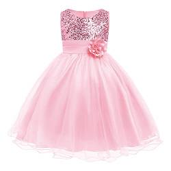 Kinder Mädchen Ärmellos Glitzer Pailletten Blumen Tütü Tüllkleid Prinzessin Kleid Blumenmädchenkleider Festliche Hochzeit Erstkommunion Taufkleid Party Einschulungs Sommerkleider Rosa 7-8 Jahre von Odizli