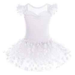 Kinder Mädchen Ballettkleidung Blume Rüschen Ärmel Body Tanzbody Gymnastikanzug Turnanzug Ballettanzug Tüll Tütü Rock Outfit Balletttrikot Balettkleider Tanzkleid Ballerina Kleider Weiß 7-8 Jahre von Odizli