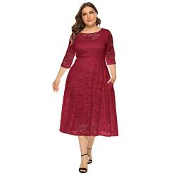 Kleider Große Größen Festlich Abendkleid Lang Elegant für Hochzeit Mollige Frauen 3/4 Ärmel Spitzenkleid Damen Hochzeit Gast Hochzeitsgast Knielang Coctailkleid Abschlusskleider Festkleider Rot 6XL von Odizli