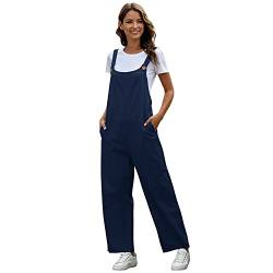 Latzhose Damen Sommer Locker Lang Weite Hose Overall Jumpsuit Einteiler Playsuit Arbeitslatzhose Große Größen mit Taschen Loose Fit Hoseanzug Romper Dunkelblau S von Odizli