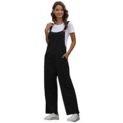 Latzhose Damen Sommer Locker Lang Weite Hose Overall Jumpsuit Einteiler Playsuit Arbeitslatzhose Große Größen mit Taschen Loose Fit Hoseanzug Romper Schwarz S von Odizli