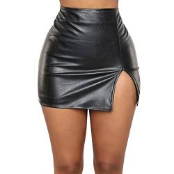 Lederrock Damen Sexy Wetlook PU Lack und Leder Minirock High Waist Kurz Röcke Bodycon Bleistiftrock Mini Rock mit Schlitz Frauen Sommer Clubwear Party Rave Festival Outfit Schwarz #3 M von Odizli