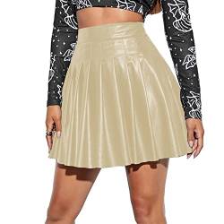 Lederrock Damen Sexy Wetlook PU Leder Minirock High Waist Kurz Röcke Mini Rock Faltenrock Plisseerock Frauen Rave Festival Outfit Aprikose XL von Odizli