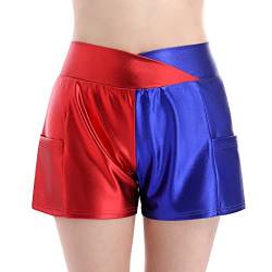 Ledershorts Damen Kunstleder Hotpants Sexy Metallic Wetlook Lack und Leder Shorts Gym Sporthose Kurze Hose Frauen Festival Rave Pole Dance Outfit Halloween Karneval Faschingskostüme Rot Blau M von Odizli