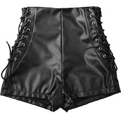 Ledershorts Damen Sexy Wetlook Lack und Leder Mini Tight Bikini Shorts Frauen Hotpants Festival Rave Techno Pole Dance Outfit Lara Croft Kostüm Halloween Karneval Party Faschingskostüme Schwarz 01 M von Odizli